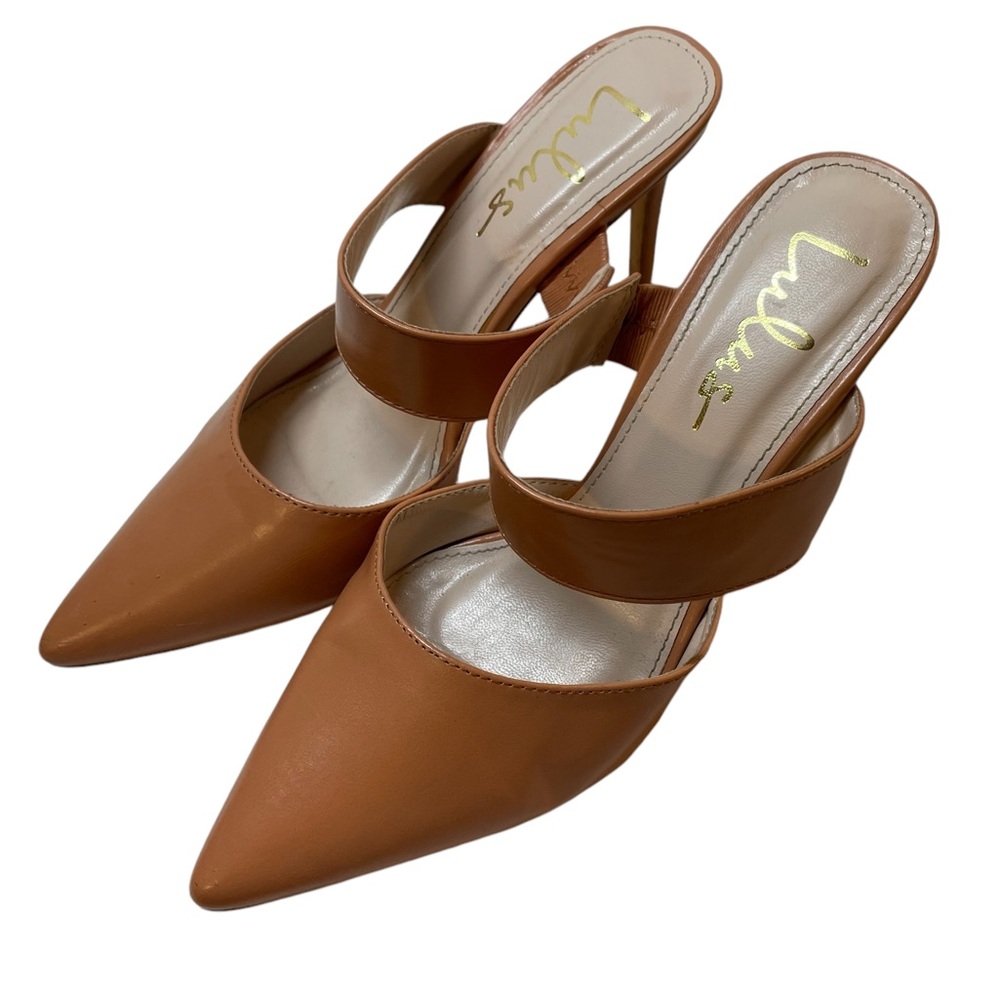 LULU'S Faire Tan High Heeled Mules Shoes Pointed Toe - Size 7